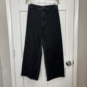 BILLABONG Pants Women's Size 29 Black Wash Denim Free Fall Wide Leg  Raw Hem